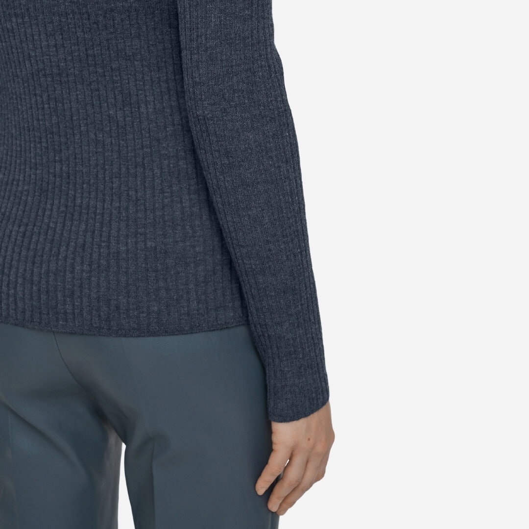 Merino Rib Knit Polo Top - Smoke