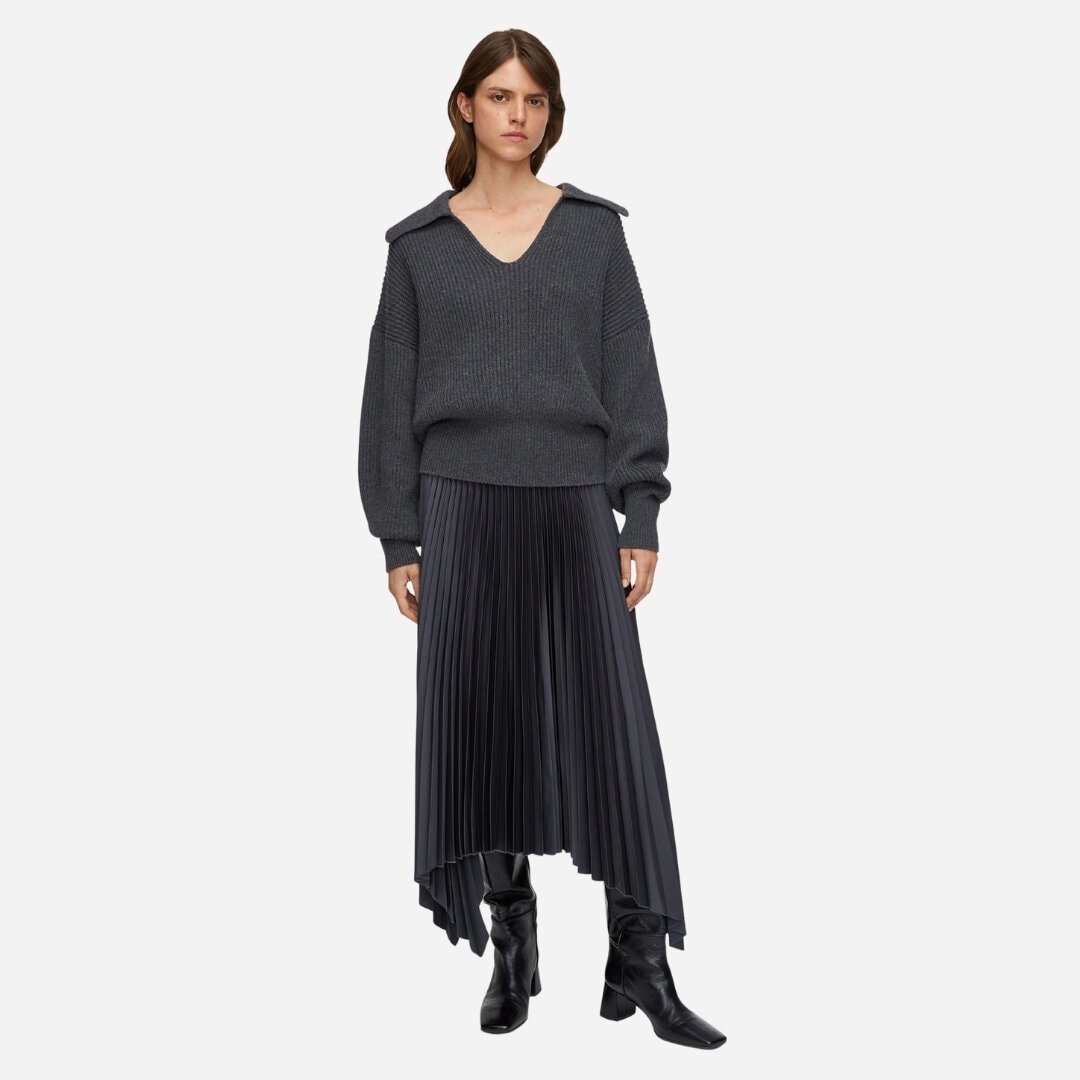 Ade Knit Weave Plissé Skirt - Smoke