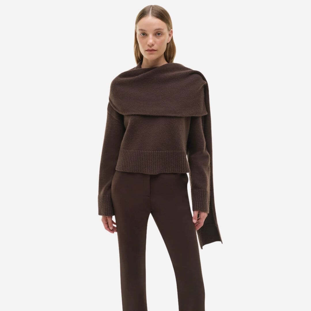 Elson Wool Cashmere Scarf Sweater - Chocolate