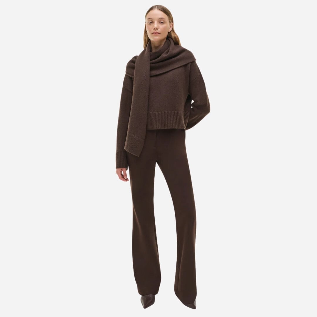 Elson Wool Cashmere Scarf Sweater - Chocolate