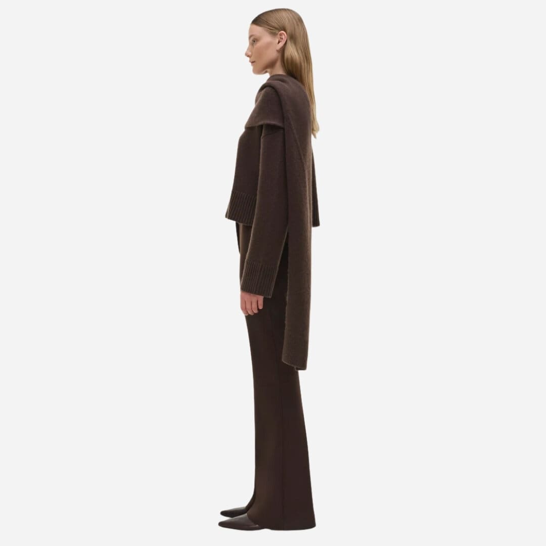 Elson Wool Cashmere Scarf Sweater - Chocolate