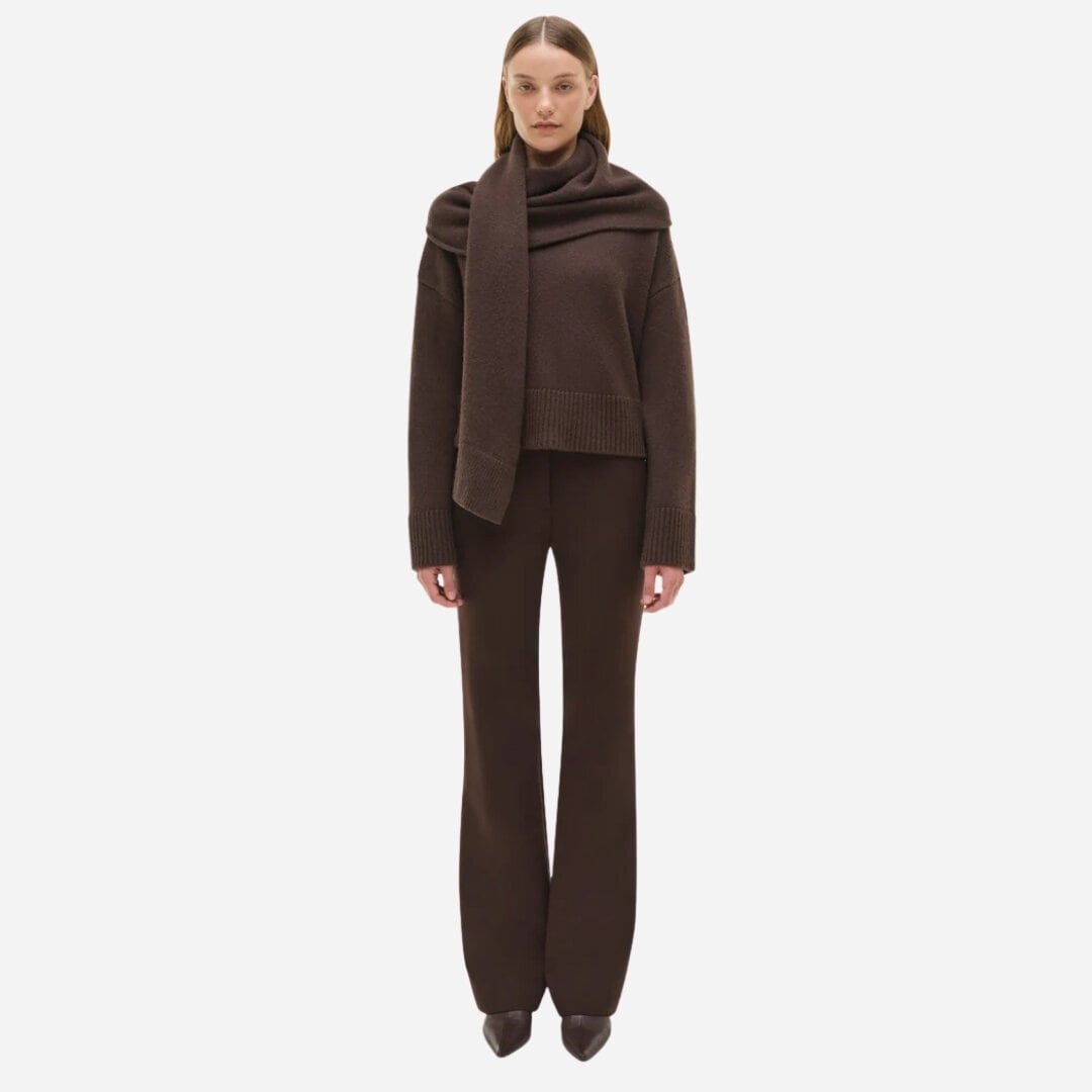 Elson Wool Cashmere Scarf Sweater - Chocolate