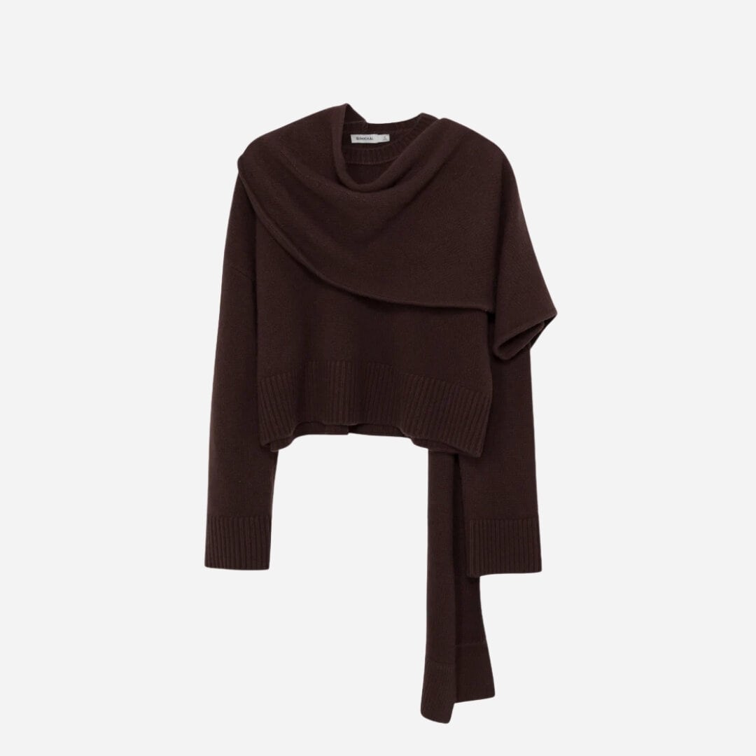 Elson Wool Cashmere Scarf Sweater - Chocolate