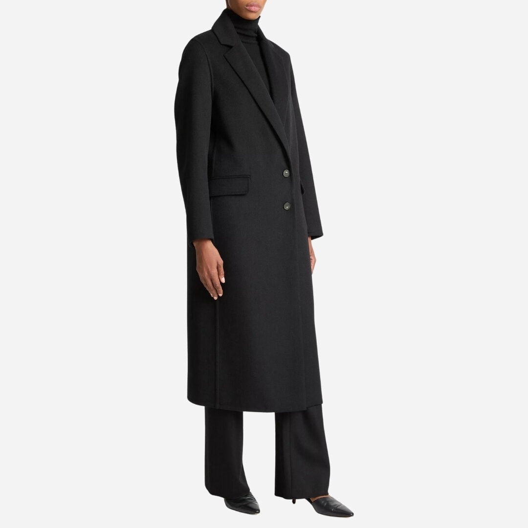Wool-Blend Single-Breasted Coat - Black