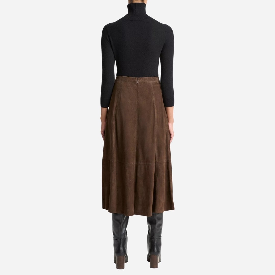 Suede Mid-Rise Flared Skirt - Deep Espresso