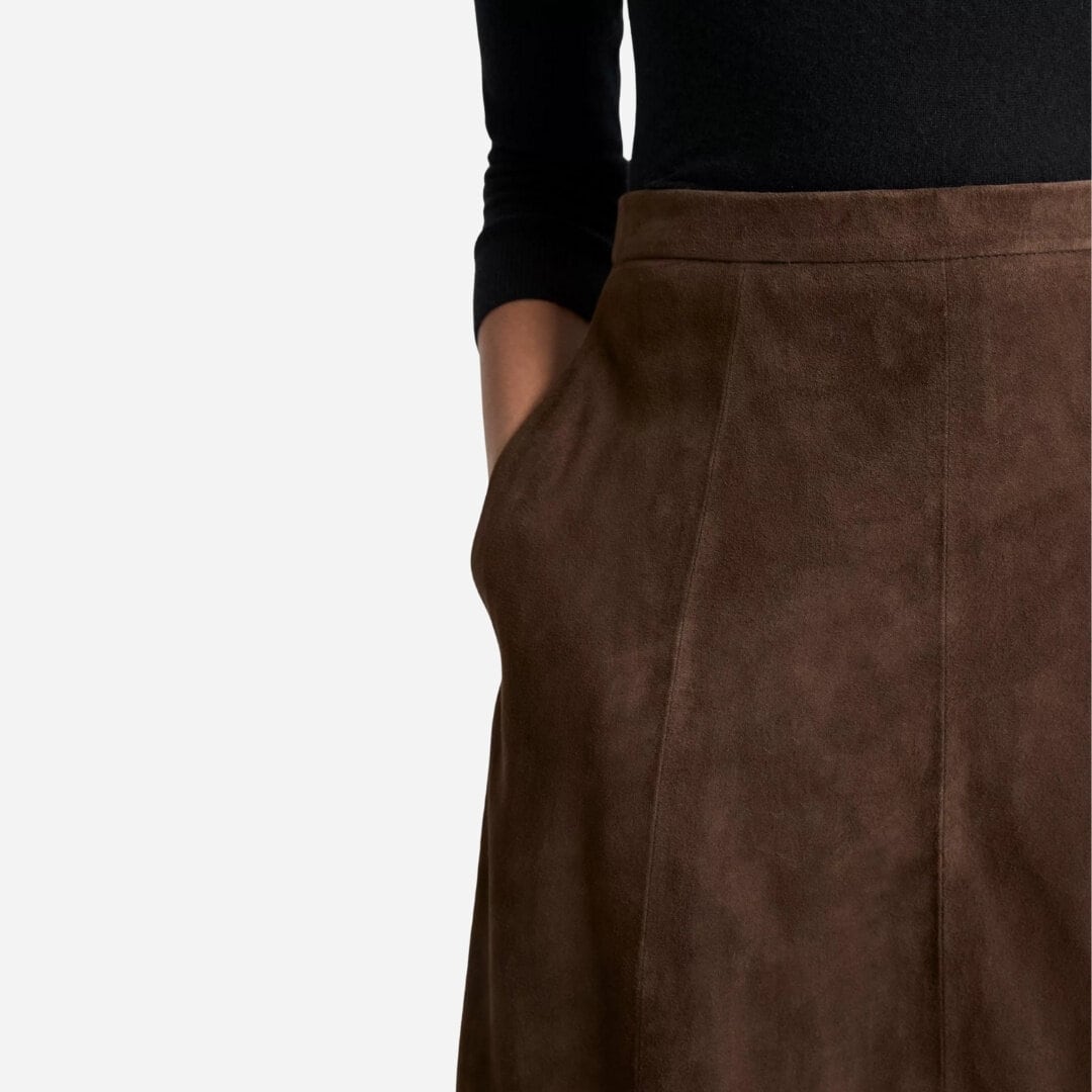 Suede Mid-Rise Flared Skirt - Deep Espresso
