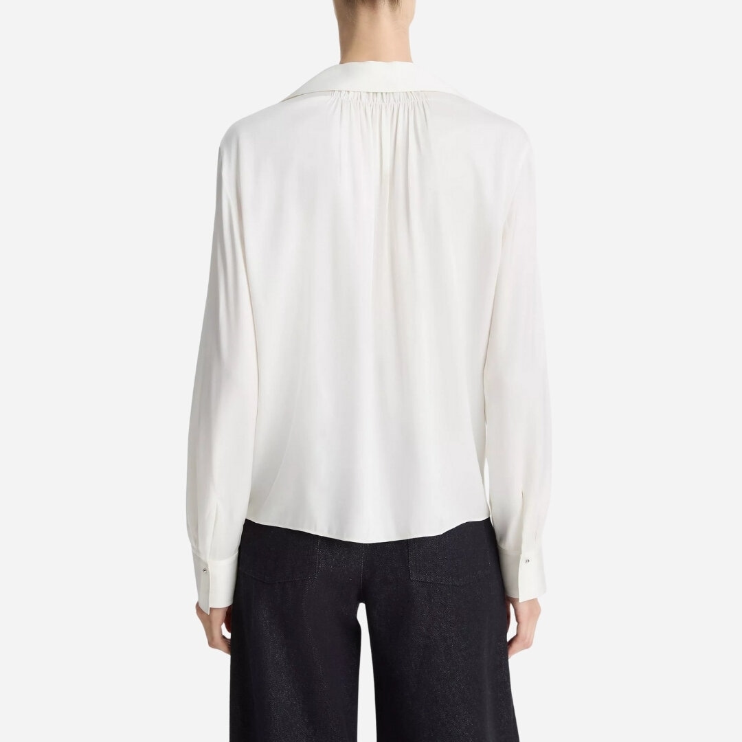 Smocked Silk-Blend Long Sleeve Blouse - Off White