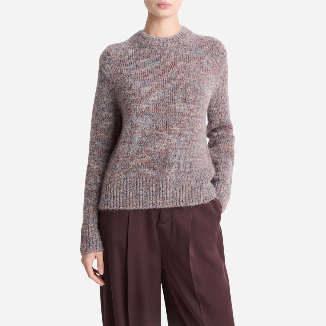 Marled Crew Neck Sweater - Cognac Combo