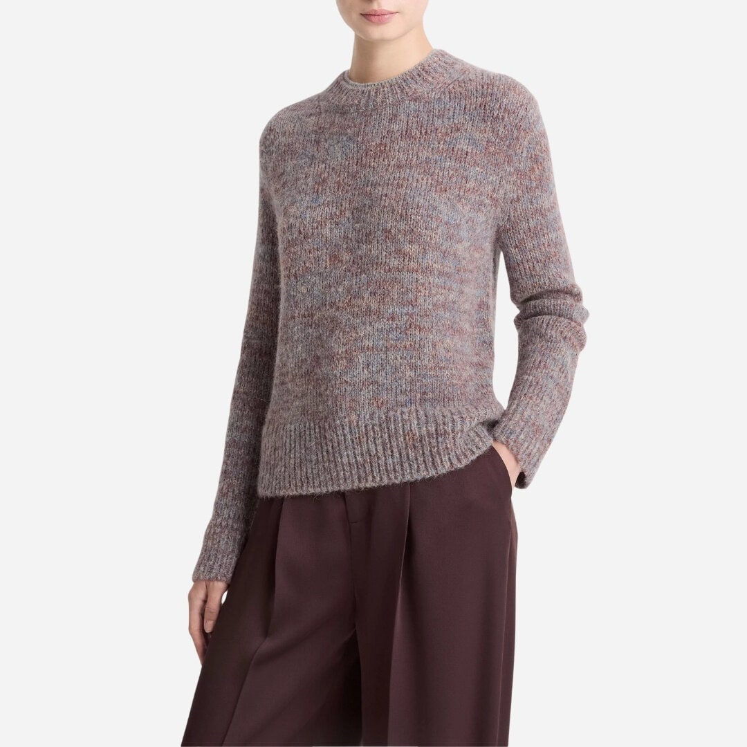 Marled Crew Neck Sweater - Cognac Combo