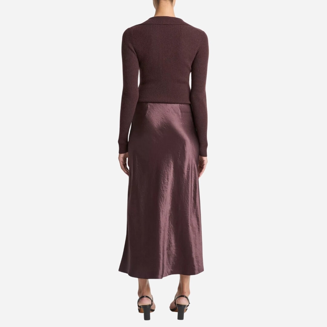 Satin Side-Slit Slip Skirt - Bordeaux