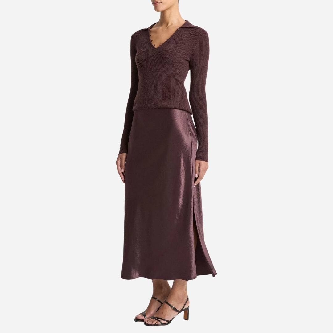 Satin Side-Slit Slip Skirt - Bordeaux