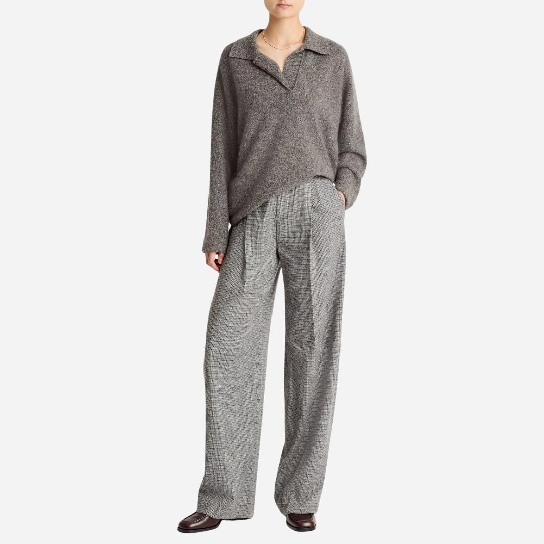 Donegal Plush Cashmere Dolman-Sleeve Polo Sweater - Medium Heather Grey