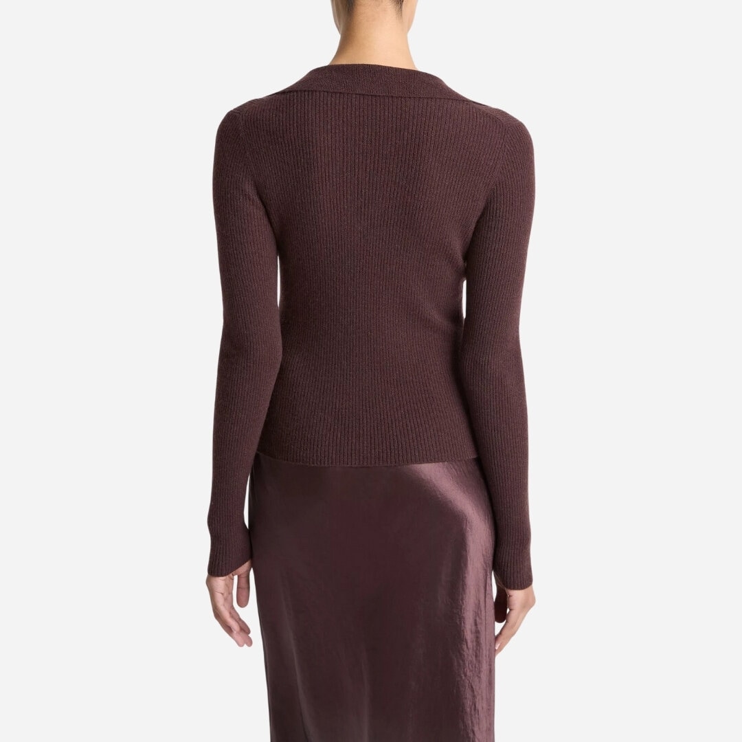 Ribbed Cashmere-Silk Polo Sweater - Fig