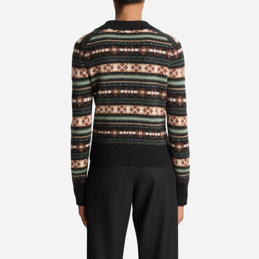 Fair Isle Cashmere Polo Sweater - Cacao/Malachite Combo