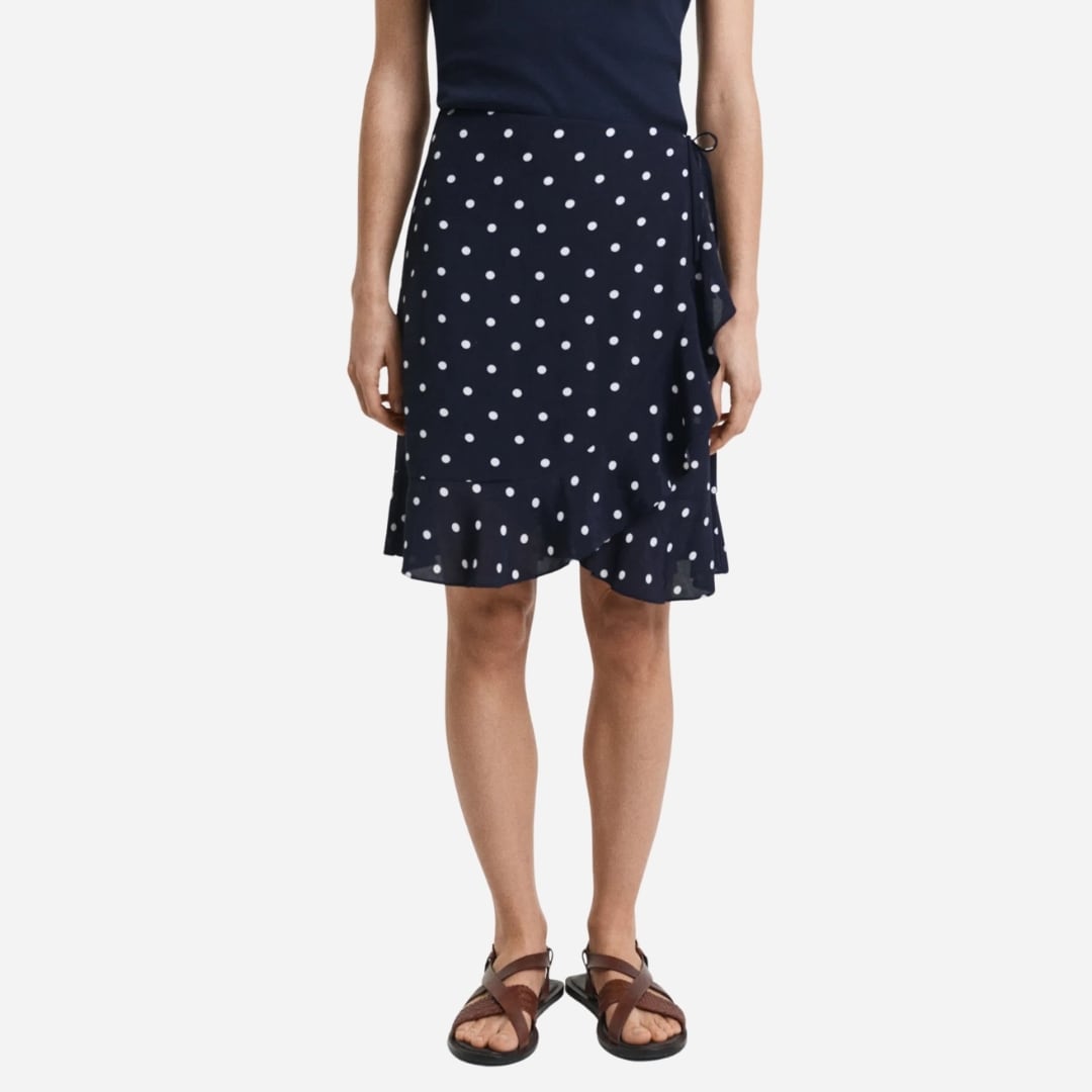 Dot Print Frill Skirt - Navy