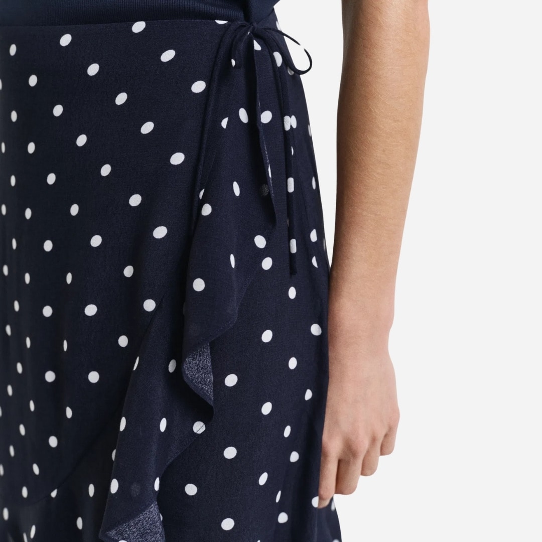 Dot Print Frill Skirt - Navy