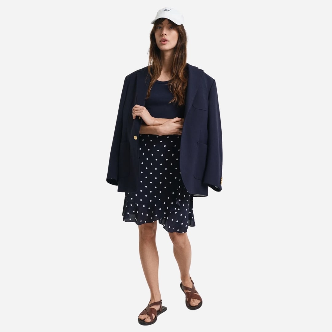 Dot Print Frill Skirt - Navy