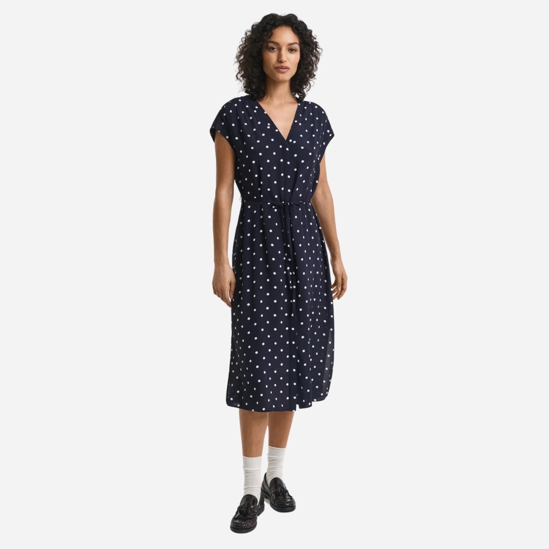 Rel Dot Print Caftan Dress - Navy