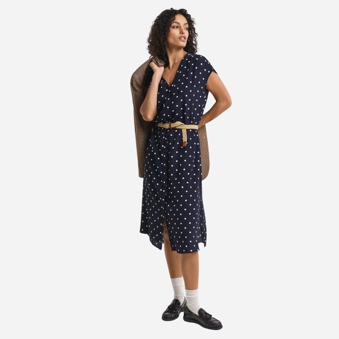 Rel Dot Print Caftan Dress - Navy