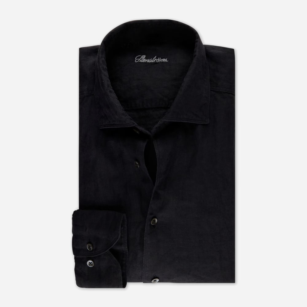 Fitted Body Linen Shirt - Black