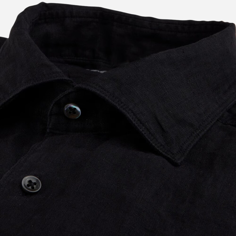 Fitted Body Linen Shirt - Black