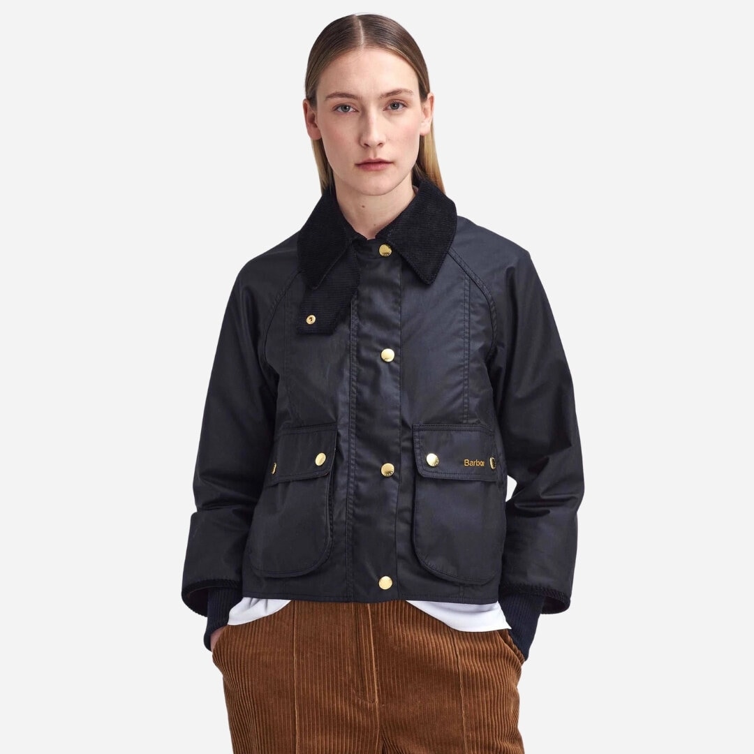 Cropped Beadnell Waxed Jacket - Black