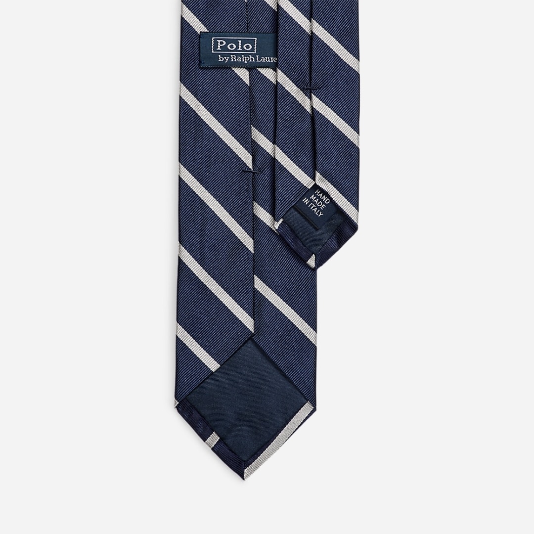 Striped Silk Repp Tie - Navy/White