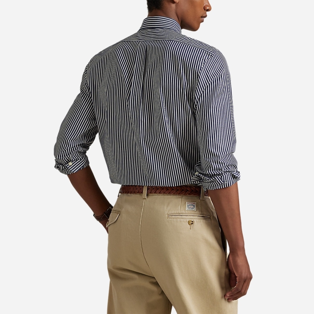 Slim Fit Striped Stretch Poplin Shirt - Newport Navy White