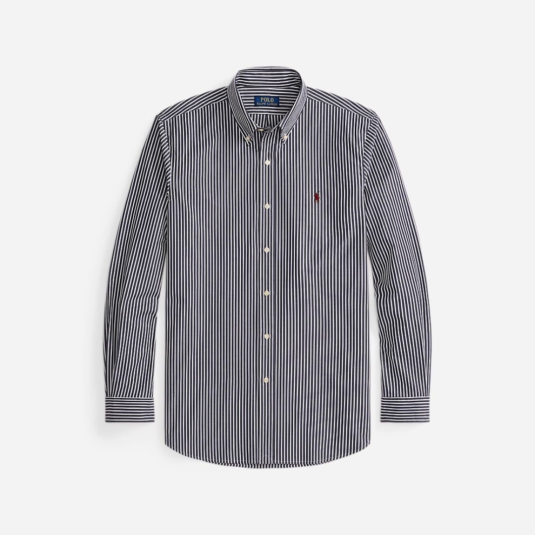 Slim Fit Striped Stretch Poplin Shirt - Newport Navy White