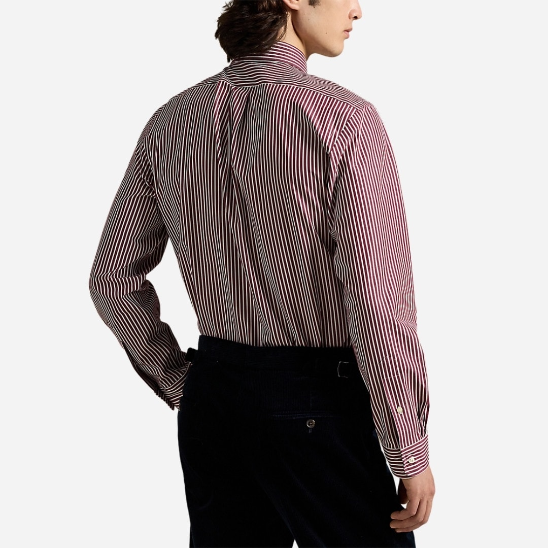 Slim Fit Striped Stretch Poplin Shirt - Classic Wine White