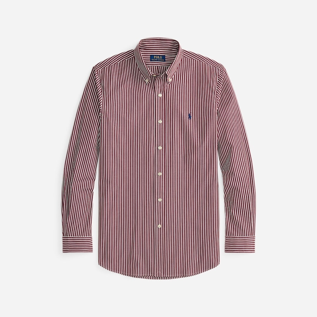 Slim Fit Striped Stretch Poplin Shirt - Classic Wine White