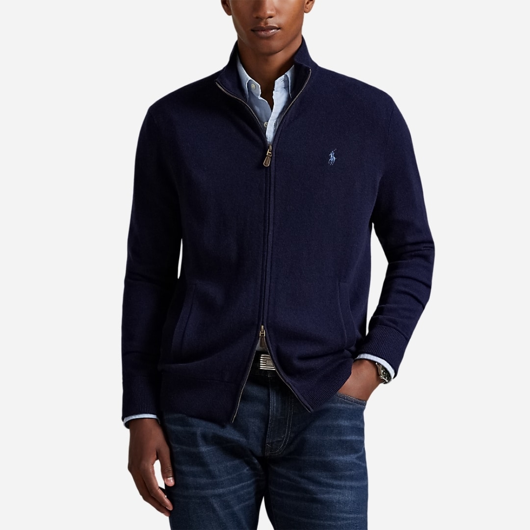 Wool Full-Zip Sweater - Hunter Navy