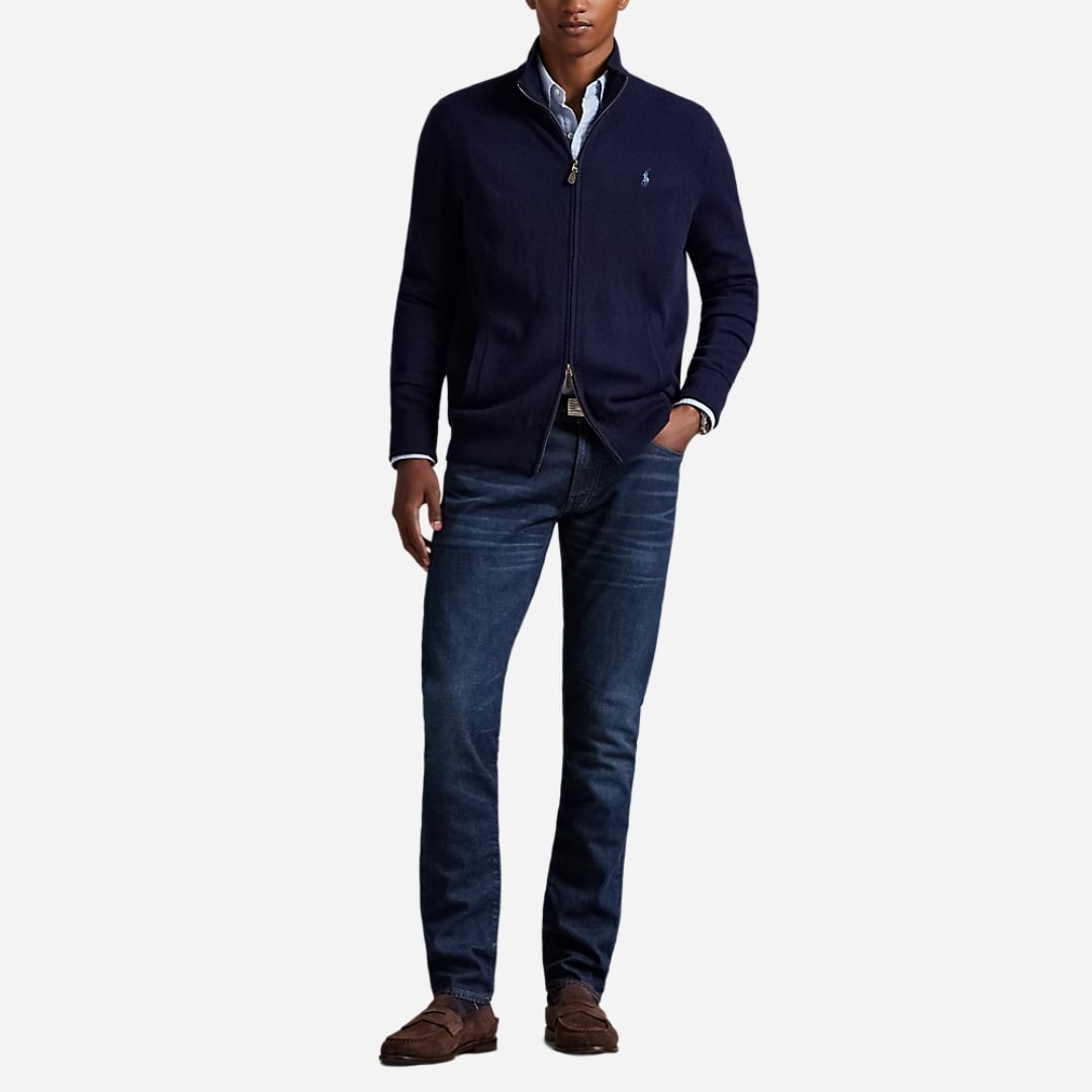 Wool Full-Zip Sweater - Hunter Navy