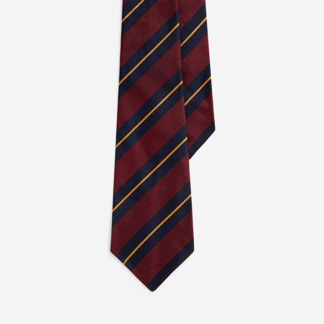 Vintage-Inspired Striped Silk Tie - Wine/Navy/Gold