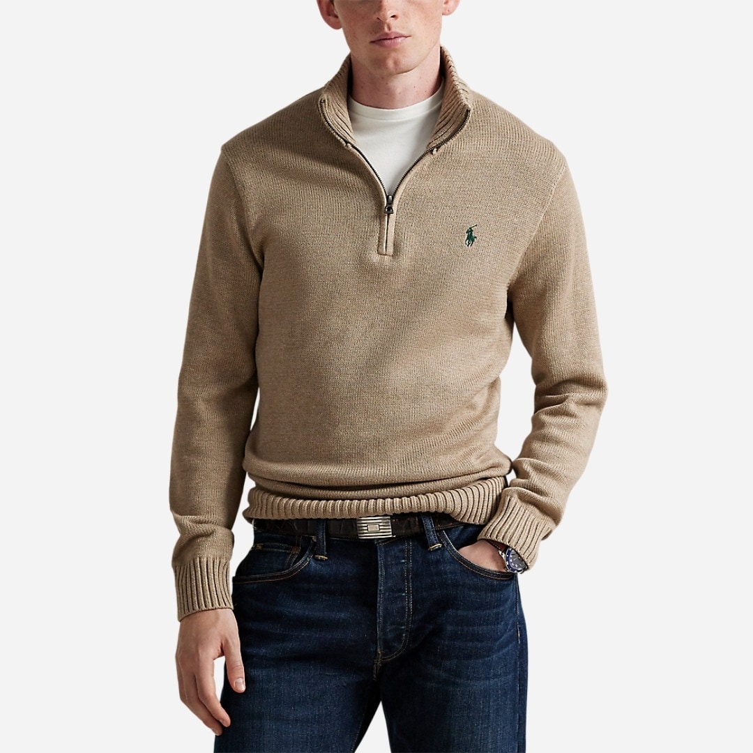 Cotton Quarter-Zip Sweater - Bronze Melange