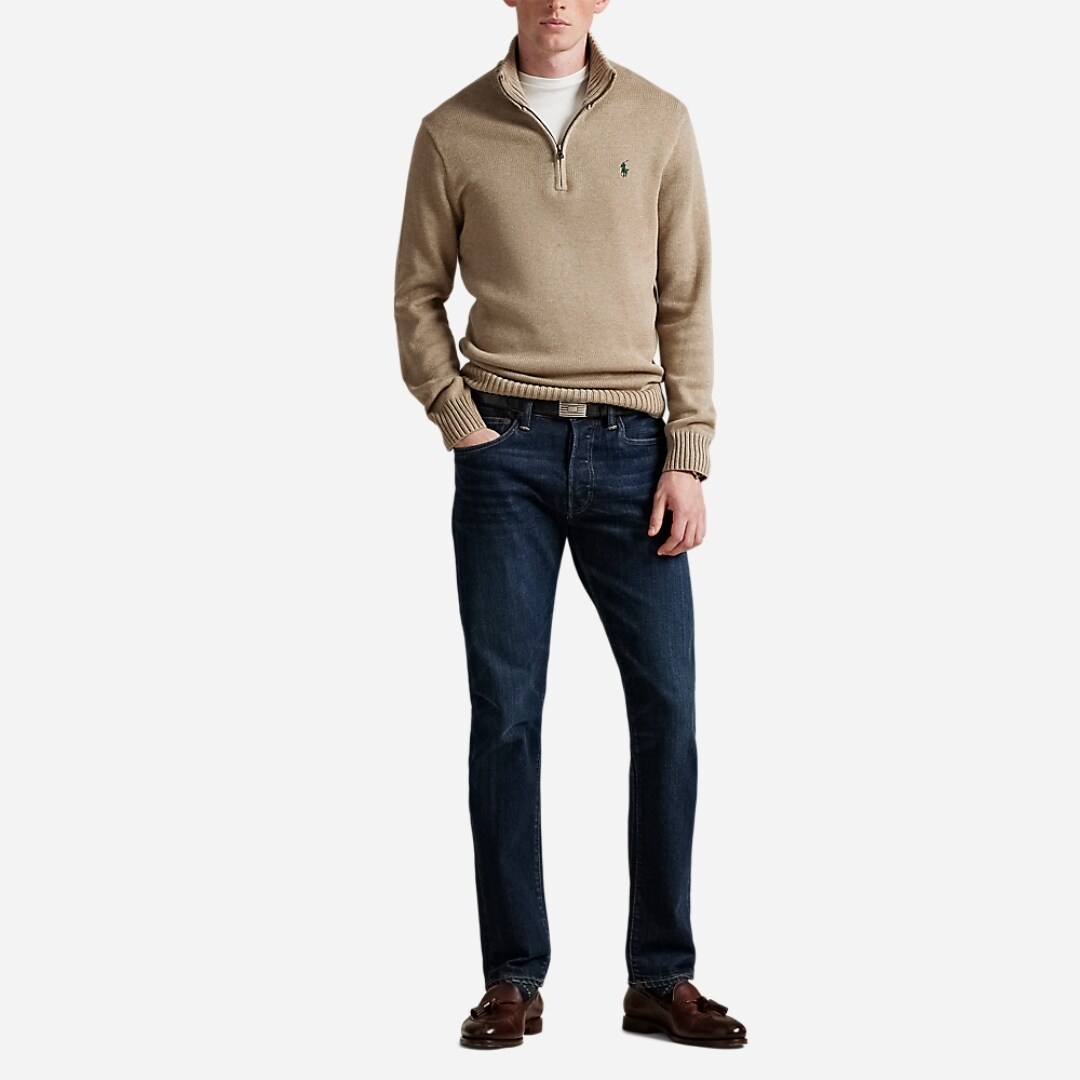 Cotton Quarter-Zip Sweater - Bronze Melange