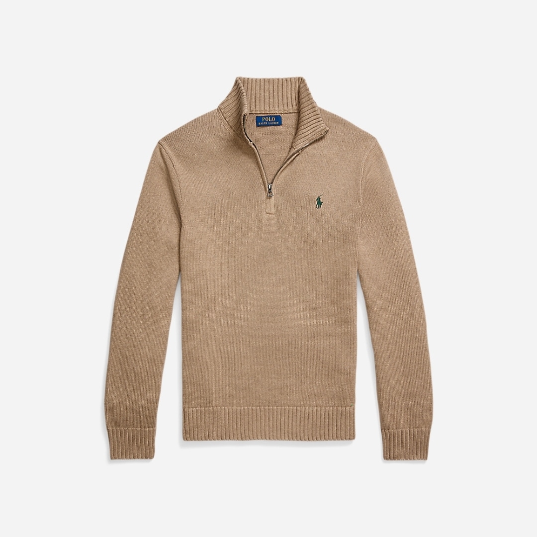 Cotton Quarter-Zip Sweater - Bronze Melange
