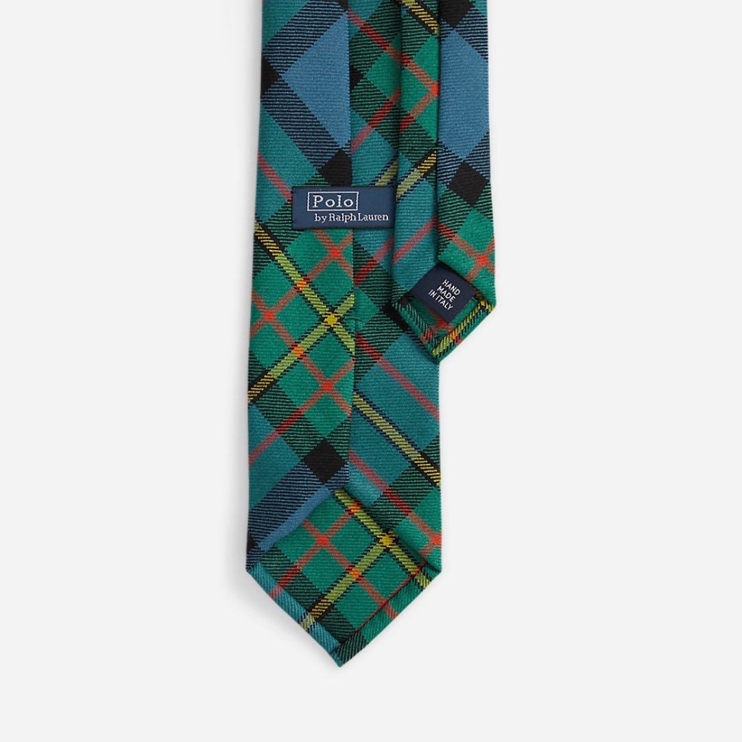 Vintage-Inspired Tartan Wool Tie - Blue/Green Multi