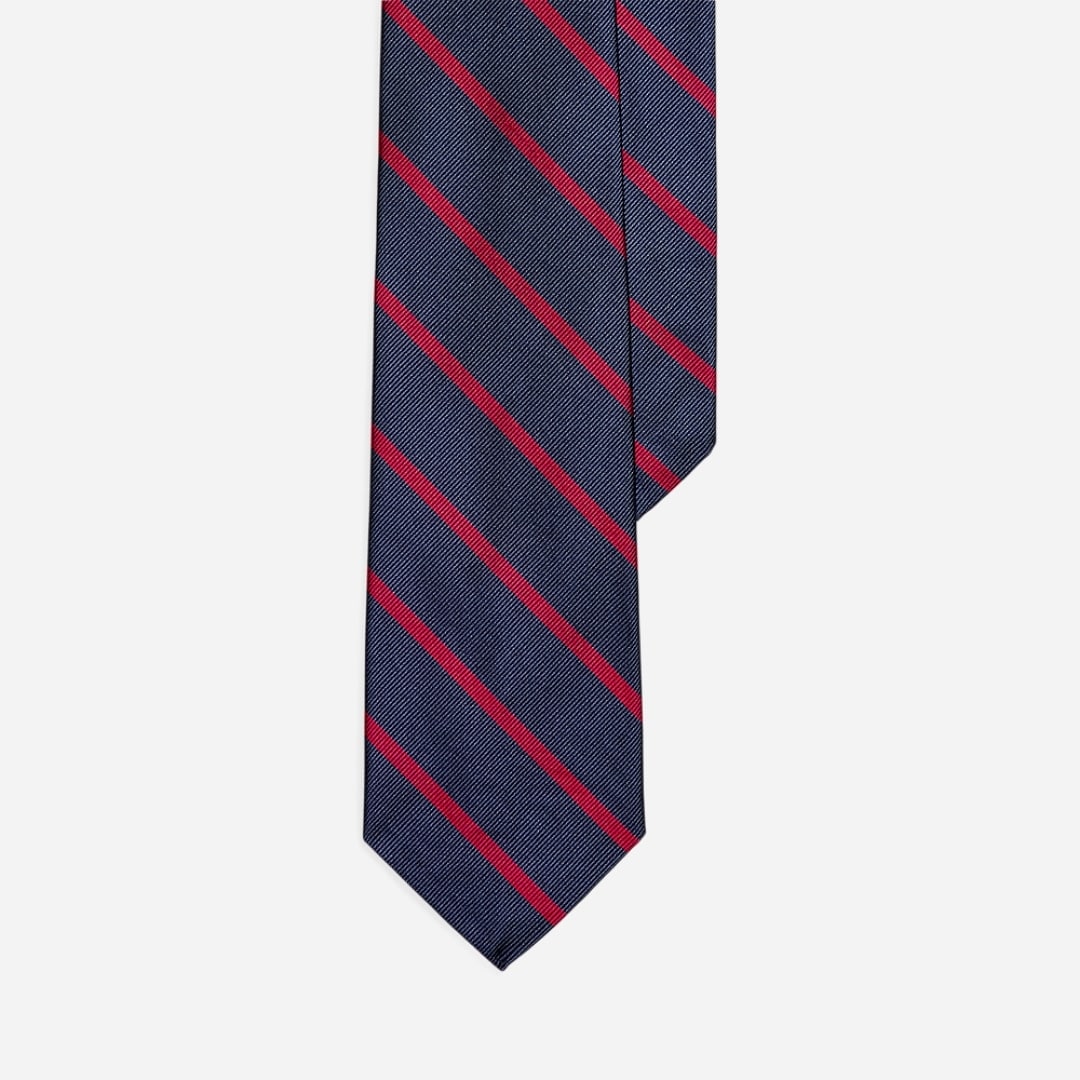 Striped Silk Repp Tie - Navy/Red