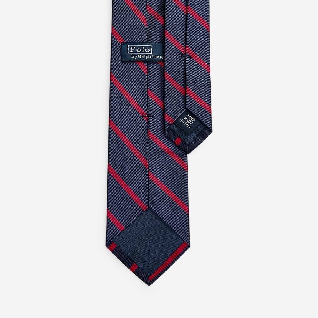 Striped Silk Repp Tie - Navy/Red