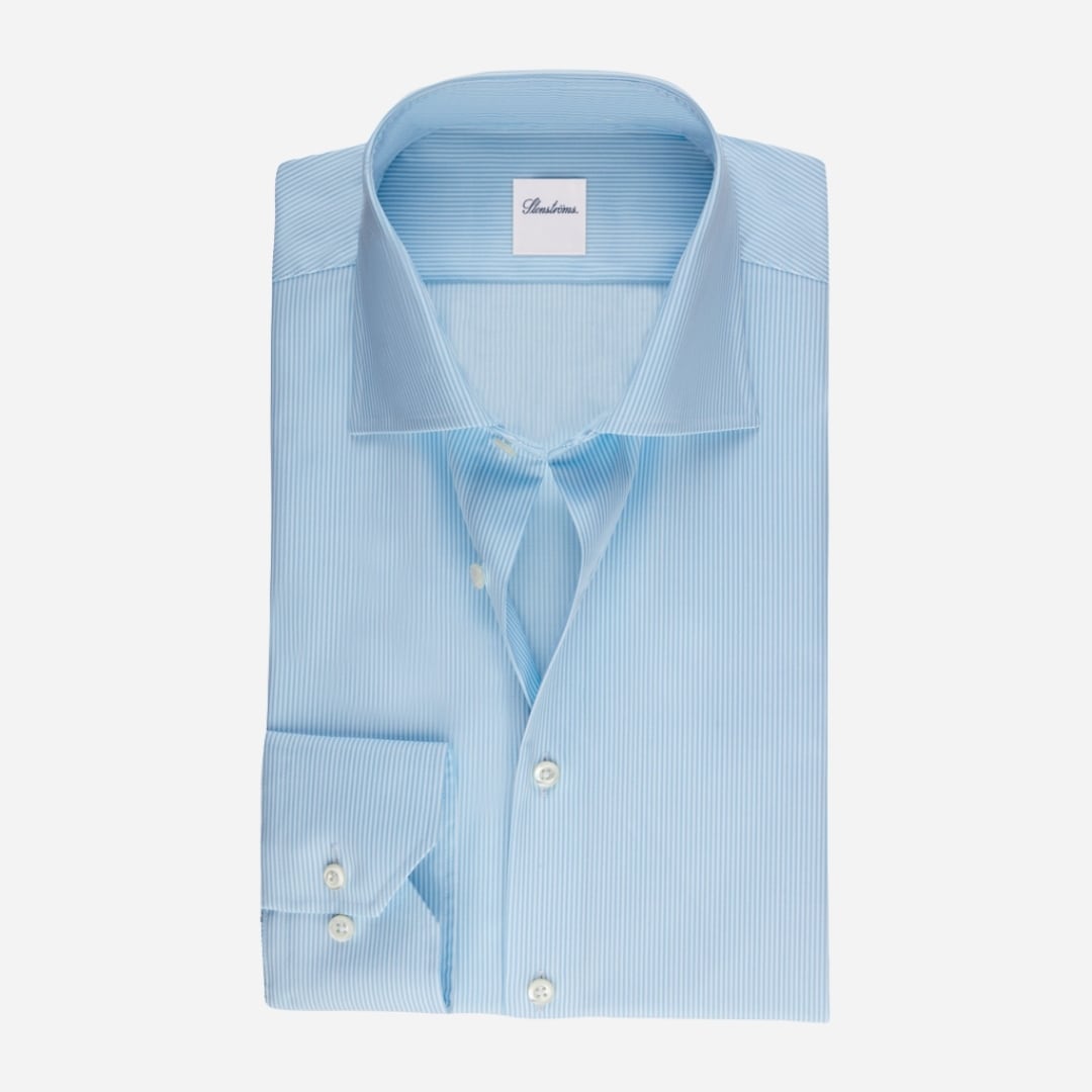 Regular Twill Shirt Single Cuff - Light Blue Stripe