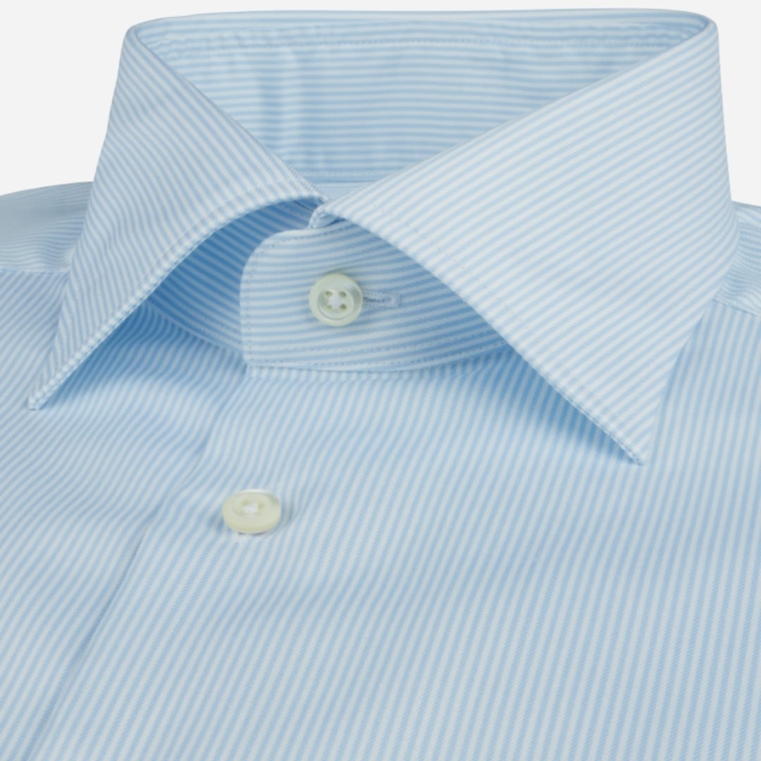 Regular Twill Shirt Single Cuff - Light Blue Stripe
