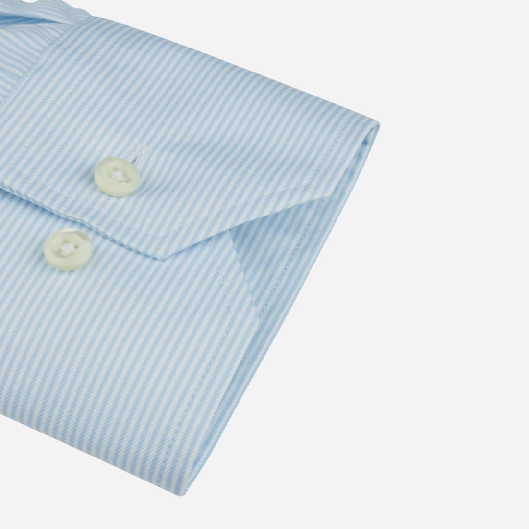 Regular Twill Shirt Single Cuff - Light Blue Stripe
