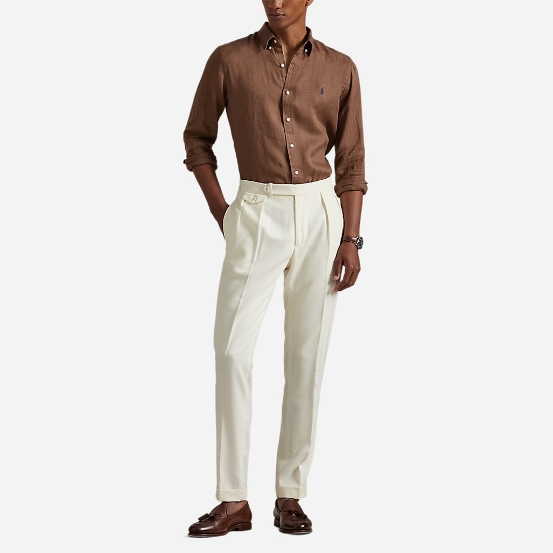 Slim Fit Linen Shirt - Brown