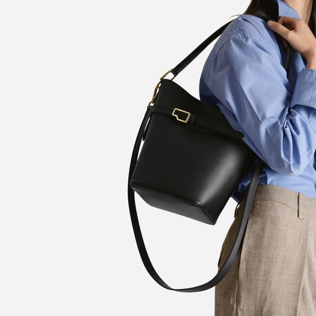 Cremella Bucket Bag - Black Leather
