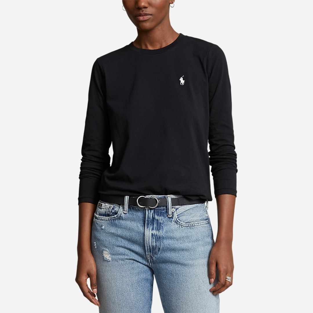 Long-Sleeve Jersey Crewneck Tee - Black
