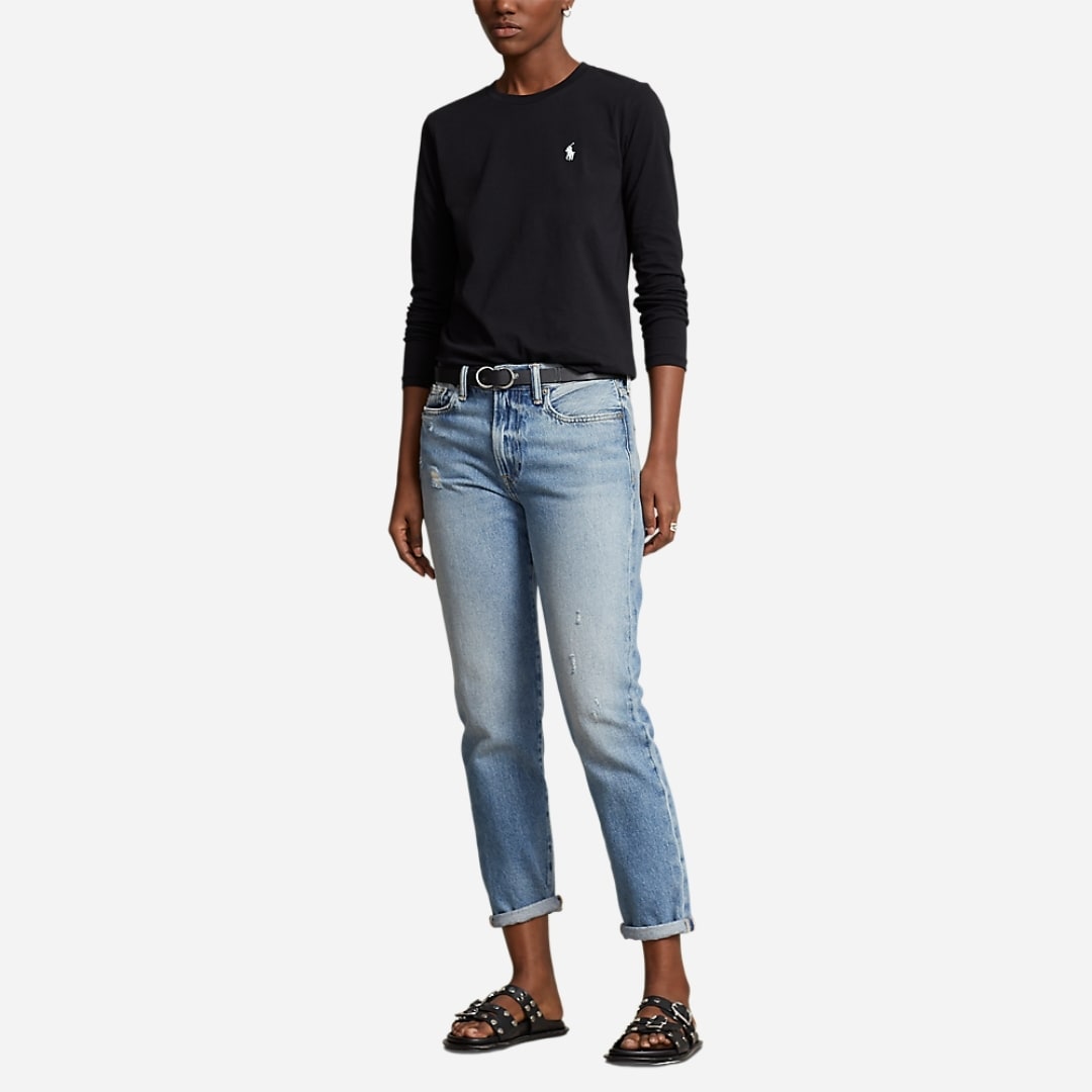 Long-Sleeve Jersey Crewneck Tee - Black