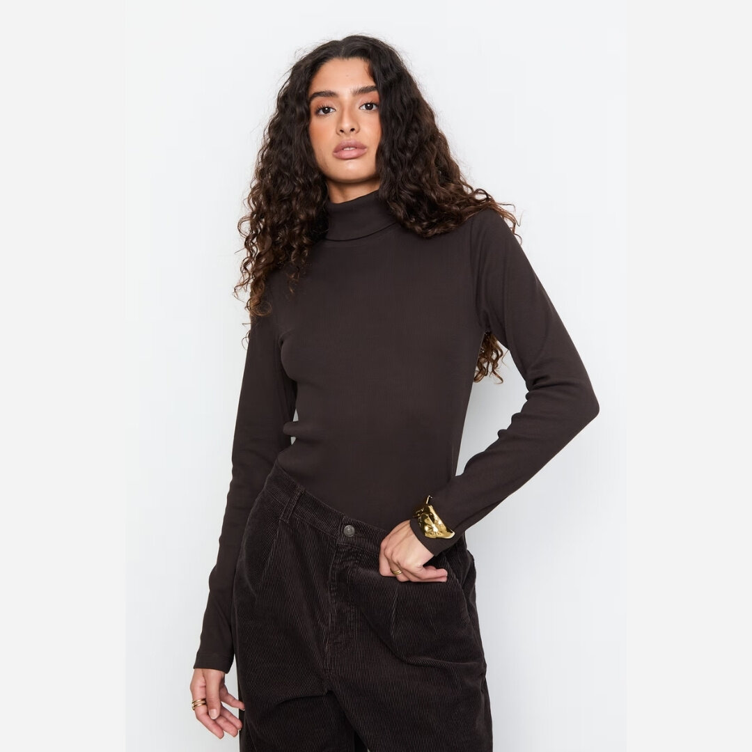 Petra Rib Turtleneck - Dark Brown