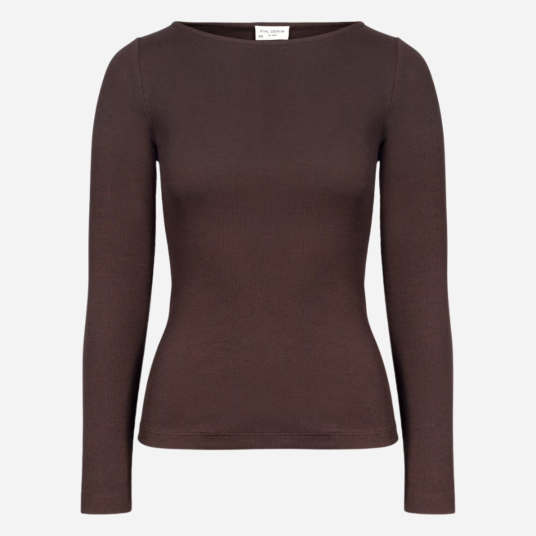 Petronella Rib Boatneck - Dark Brown