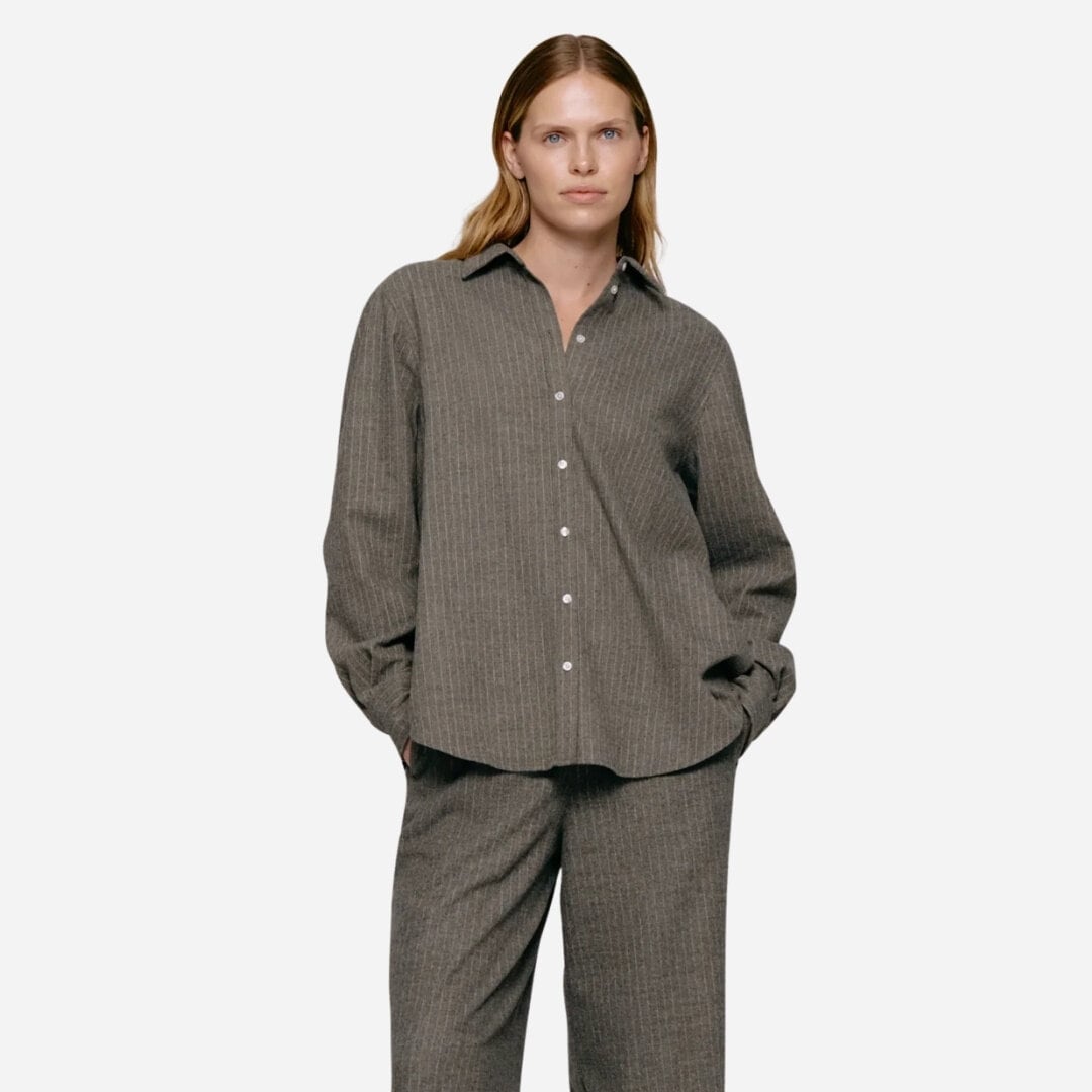 Sofie Wool Blend Shirt - Grey Stripe